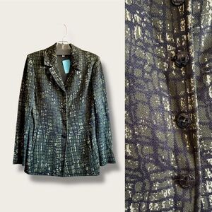 ST. JOHN Fall 2008 Collection Black Olive Green Reptile Print Midi Jacket Size 8